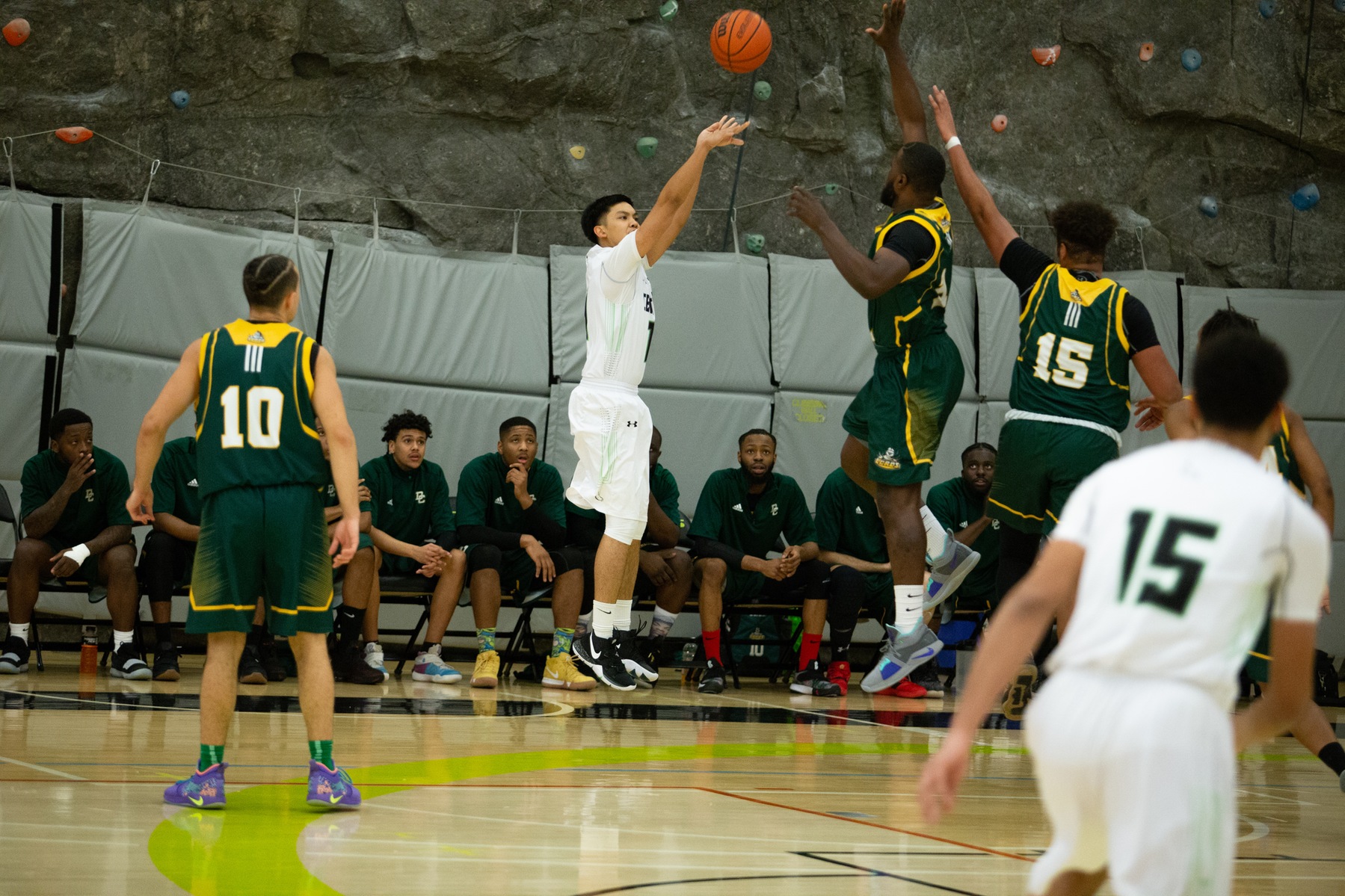 Carlo Pantaleon of the Centennial Colts fires up a triple during first half action between the Colts and the Durham Lords at the Athletic and Wellness Centre Friday night (Nicole Ventura/Colts Media)