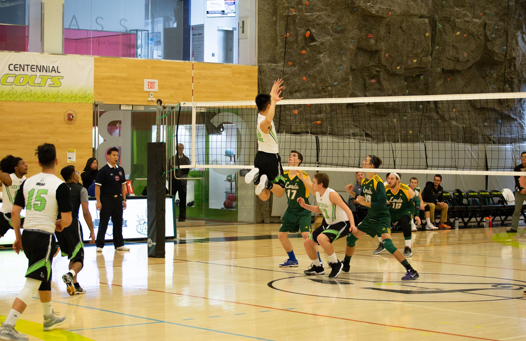 Timothy Ho goes up for the kill during game action of the home opener between the Centennial Colts and the Durham Lords. The Colts won a thriller in five sets. (Nicole Ventura/Colts Media)