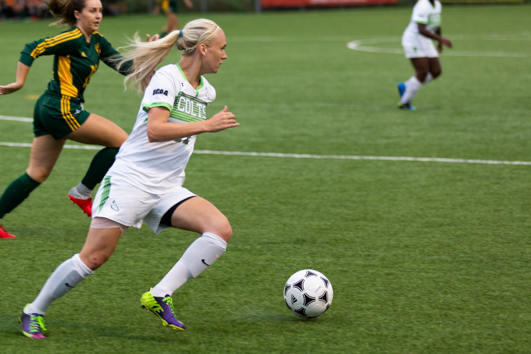 Centennial's Jessica Friend starts the rush for the home side during first half action at the Progress Turf Field against the Durham Lords. Durham, on the strength of three first-half goals, defeated Centennial, 3-0. (John Theurer/Colts Media)