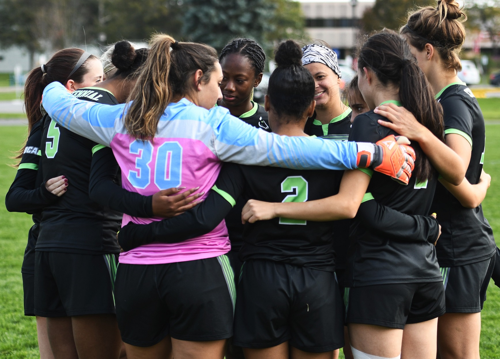 It was all smiles for the Centennial Colts women's soccer team as they defeated the Loyalist Lancers, 2-1, on the road for their first win of the season! (Kajan Thiruthanikasalam/Colts Media)